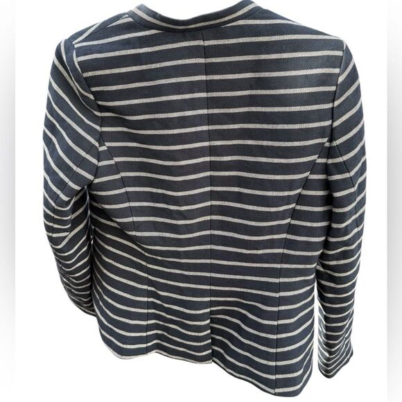 The Limited Womens Blazer Coat Jacket Stretch Navy Stripes 1/2 Zip Size Medium - Picture 2 of 8